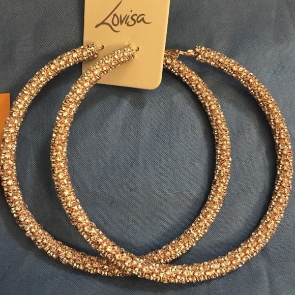 LOVISA Glamorous Diamond Cut Rose Gold/Clear CZ 3.25" Hoop Earrings**NEW! - Picture 3 of 4